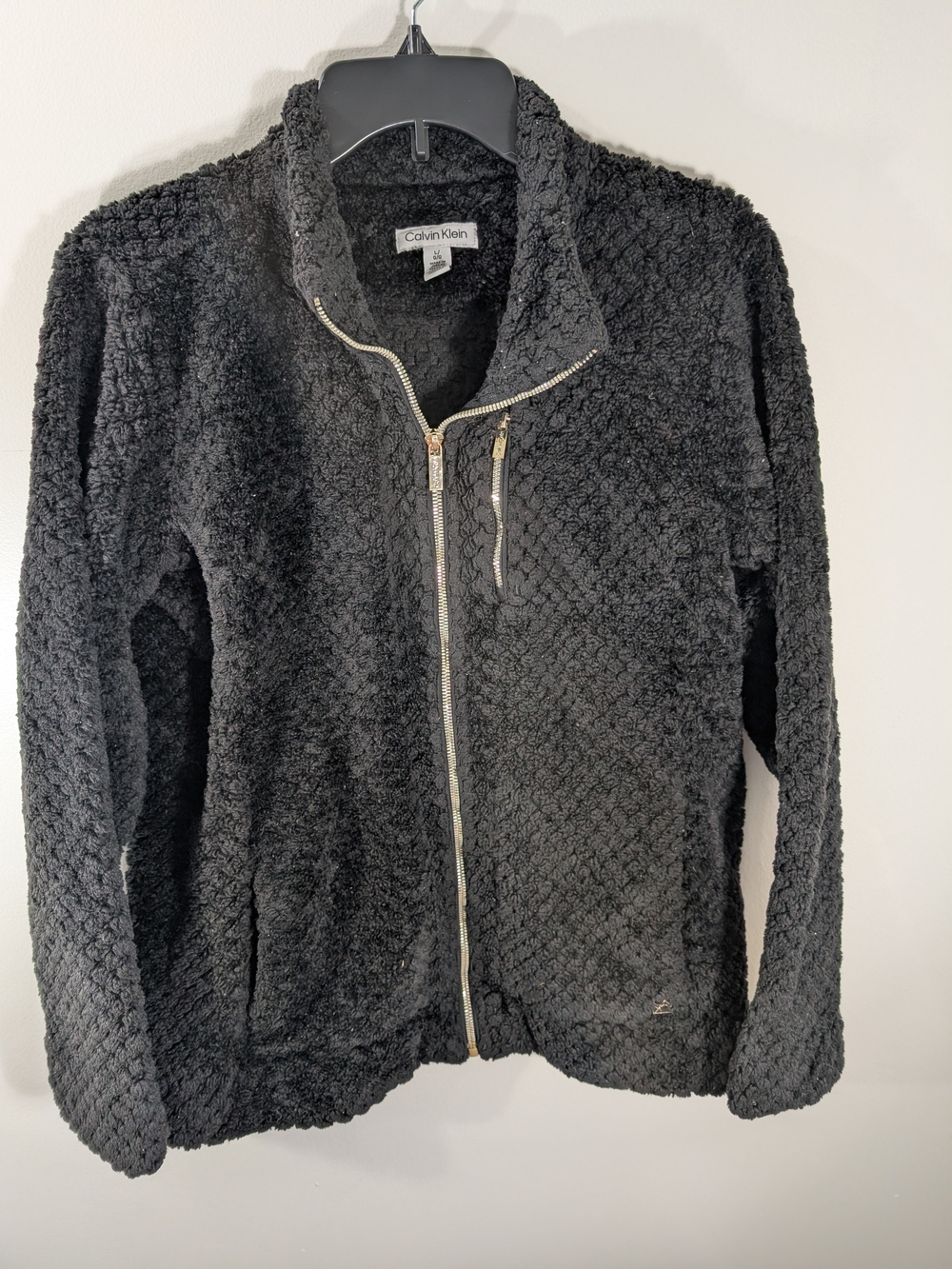 Calvin Klein Women's Black Plush Zip-Front Jacket